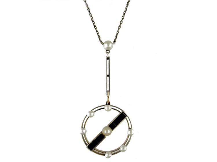Art Deco Onyx Pearl Pendant