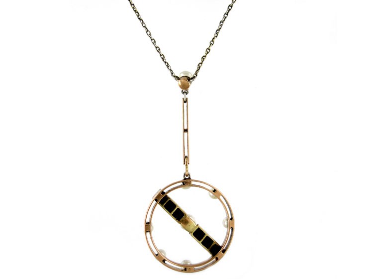 Art Deco Onyx Pearl Pendant