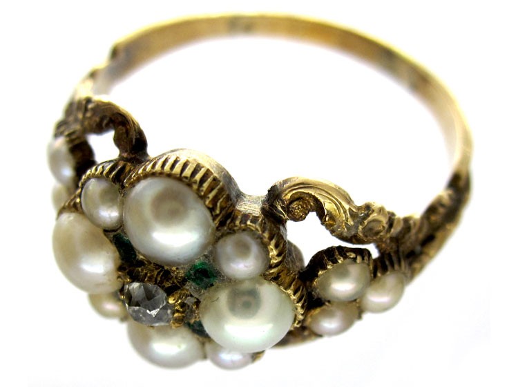 Regency Natural Pearl Diamond Emerald Ring