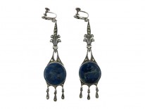 Very Large Art Deco Marcasite Swiss Lapis Earrings
