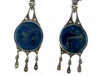 Very Large Art Deco Marcasite Swiss Lapis Earrings