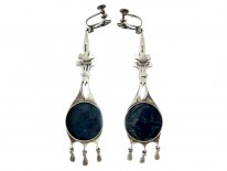 Very Large Art Deco Marcasite Swiss Lapis Earrings