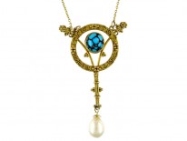 Turquoise Pearl Art Nouveau Pendant