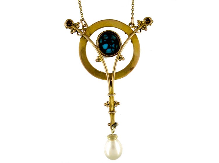 Turquoise Pearl Art Nouveau Pendant