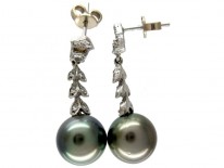 Cultured Pearl Diamond Drop Earrings