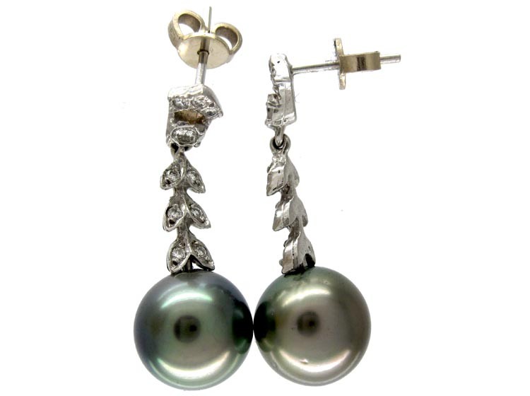 Cultured Pearl Diamond Drop Earrings