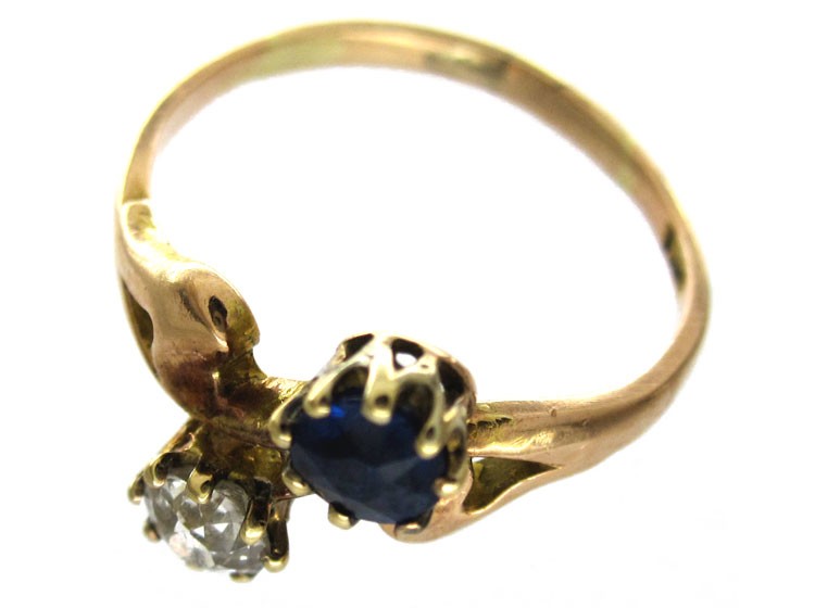 Sapphire & Diamond Art Nouveau Ring