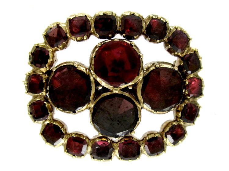 Flat Cut Garnet Georgian Brooch