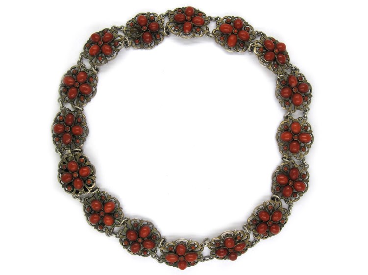 Silver Coral Flower Necklace