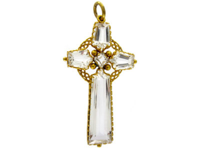 Rock Crystal 18ct Gold Celtic Cross