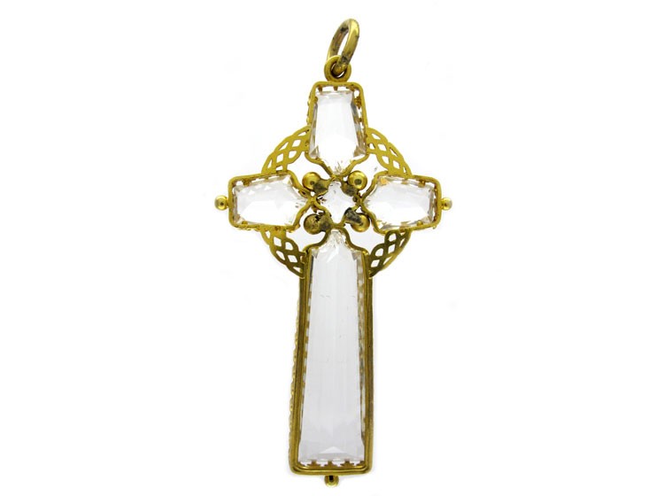 Rock Crystal 18ct Gold Celtic Cross
