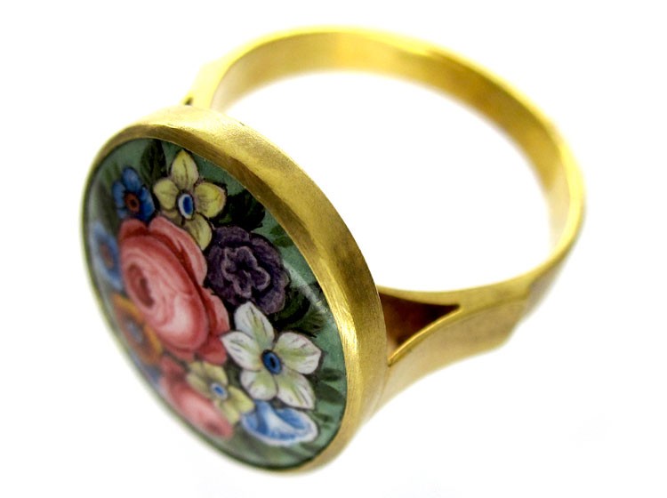 18ct Gold Swiss Enamel Flower Ring