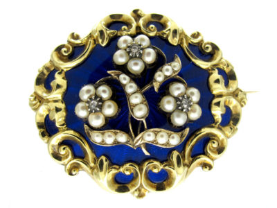 Blue Enamel 15ct Gold Brooch