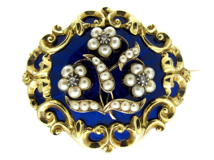 Blue Enamel 15ct Gold Brooch