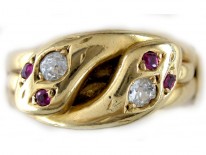 Victorian 18ct Gold Double Snake Ring set with Rubies & Diamonds