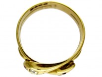 Victorian 18ct Gold Double Snake Ring set with Rubies & Diamonds