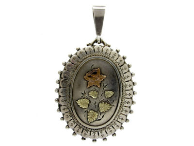 Silver Victorian Locket with 2 Colour Gold Applied Work