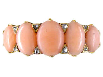 Coral Diamond Victorian Ring