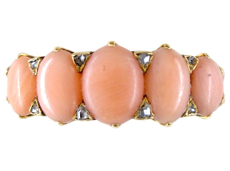 Coral Diamond Victorian Ring