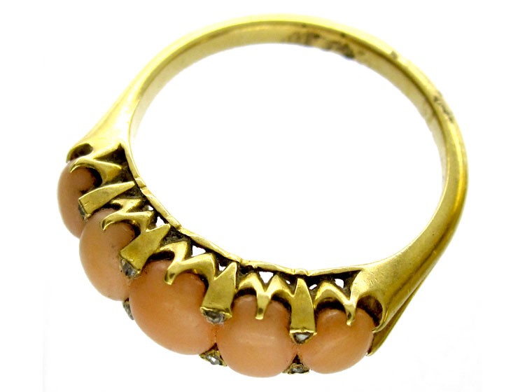 Coral Diamond Victorian Ring