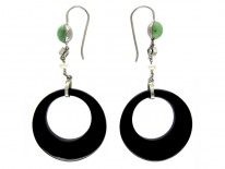 Onyx Diamond & Jade Art Deco Drop Earrings