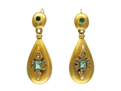 Emerald & Diamond Victorian 18ct Gold Earrings