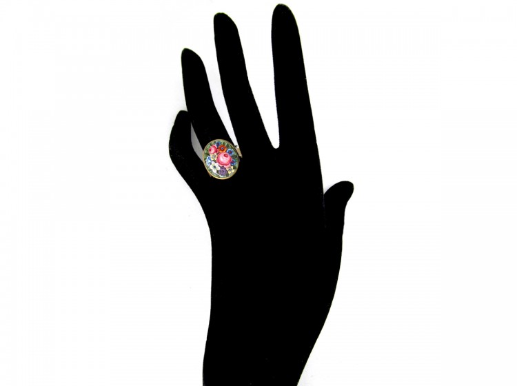 18ct Gold Swiss Enamel Flower Ring