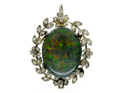 Edwardian Black Opal & Diamond Pendant