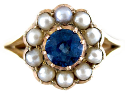 Sapphire Pearl Cluster Ring