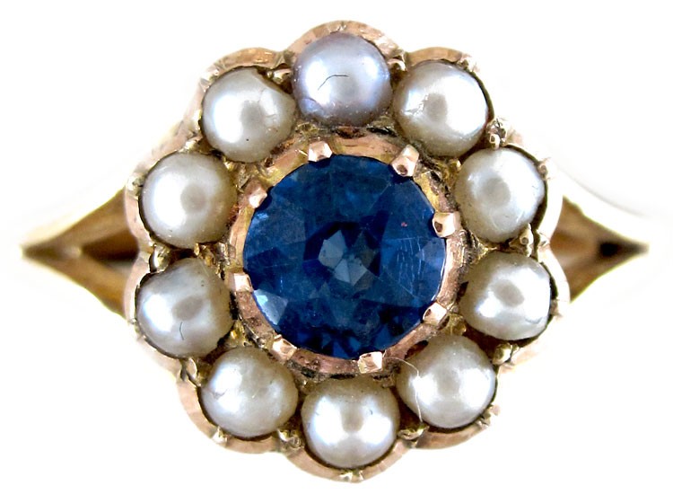 Sapphire Pearl Cluster Ring