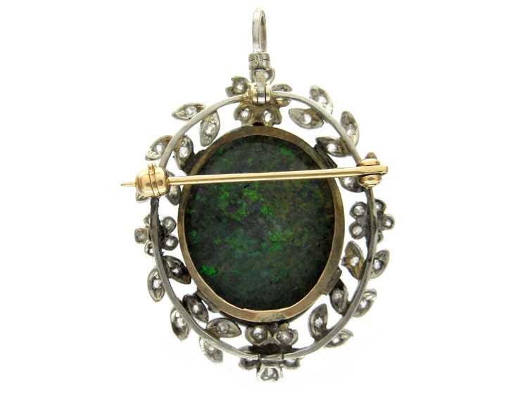 Edwardian Black Opal & Diamond Pendant