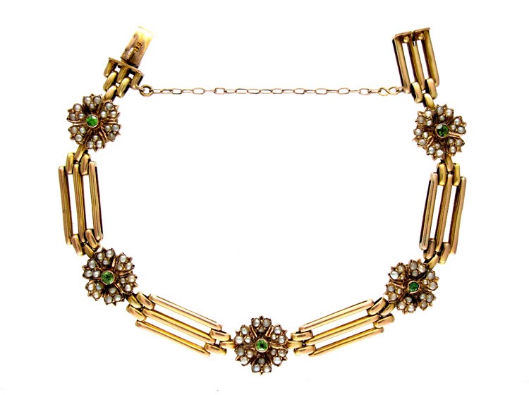 Green Garnet & Natural Split Pearl Bracelet