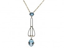Aquamarine & Pearl 15ct Gold & Platinum Pendant on Chain
