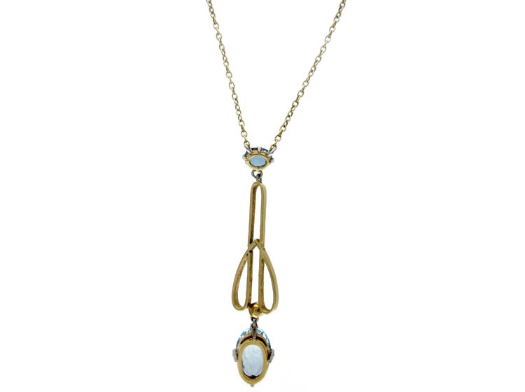 Aquamarine & Pearl 15ct Gold & Platinum Pendant on Chain