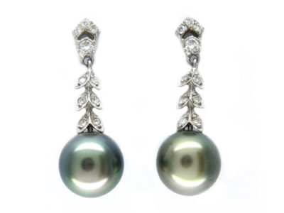 Cultured Pearl Diamond Drop Earrings