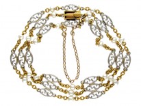 18ct Gold & Platinum Natural Pearl Bracelet