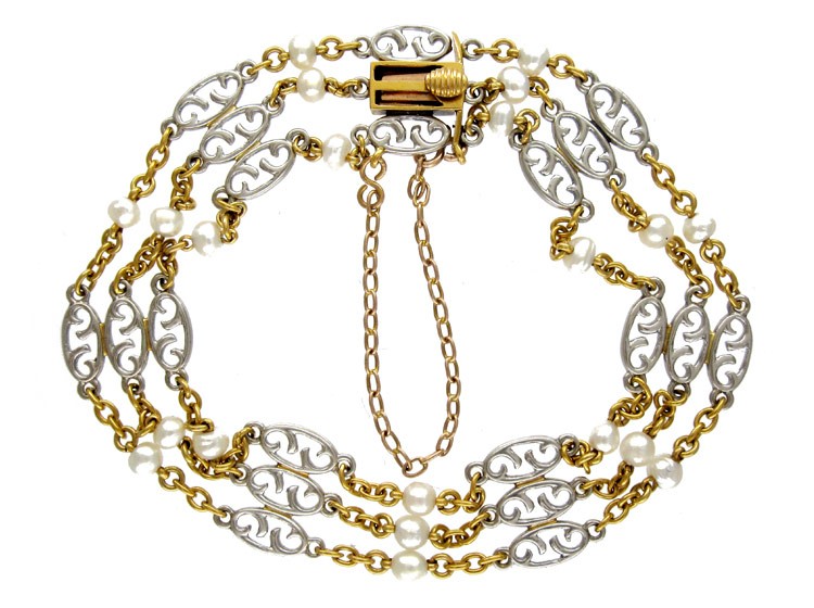 18ct Gold & Platinum Natural Pearl Bracelet