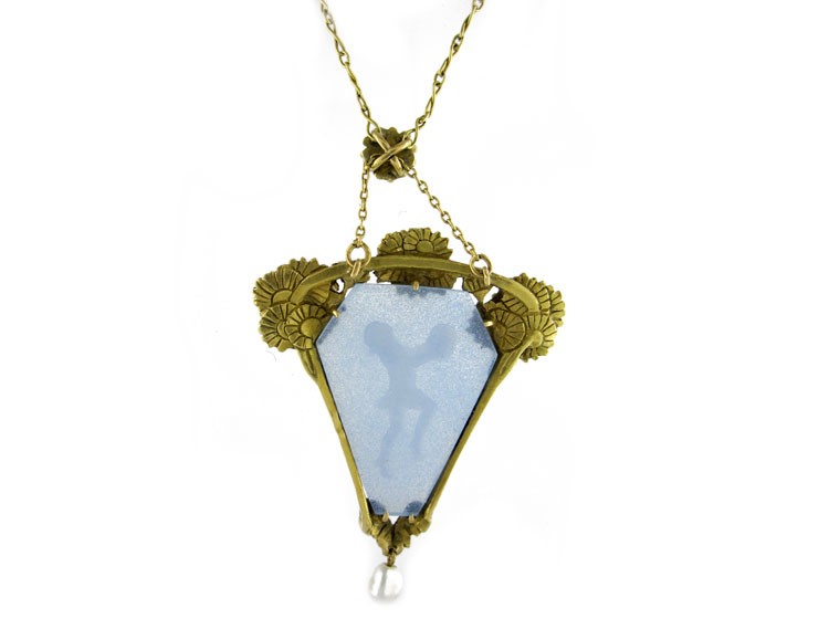 French 18ct Gold Pâte De Verre Art Nouveau Pendant
