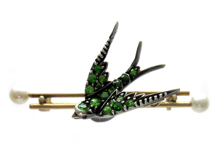 Green Garnet Bird Brooch