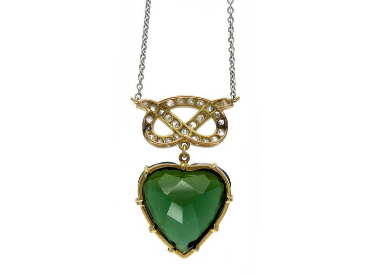 Green Tourmaline & Diamond Heart Pendant