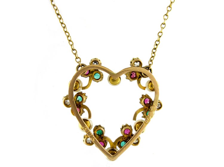 Diamond Emerald Ruby & Natural Pearl Suffragette Pendant