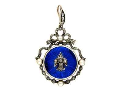 Royal Blue Enamel Diamond Pendant in Box