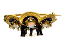 Opal Blue Enamel Rose Diamond Brooch