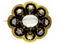 Opal Blue Enamel Rose Diamond Brooch
