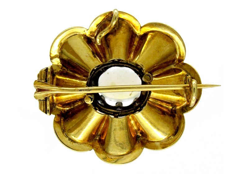 Opal Blue Enamel Rose Diamond Brooch