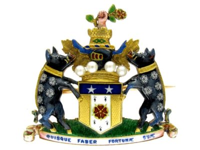 Enamel Crested Boar Brooch