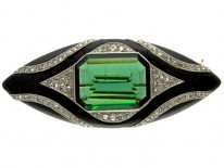 Green Tourmaline Diamond & Wood Brooch