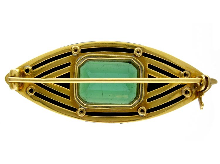 Green Tourmaline Diamond & Wood Brooch