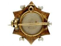 Blue Enamel Rose Diamond & Natural Pearls Brooch