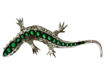 White & Green Paste Lizard Brooch